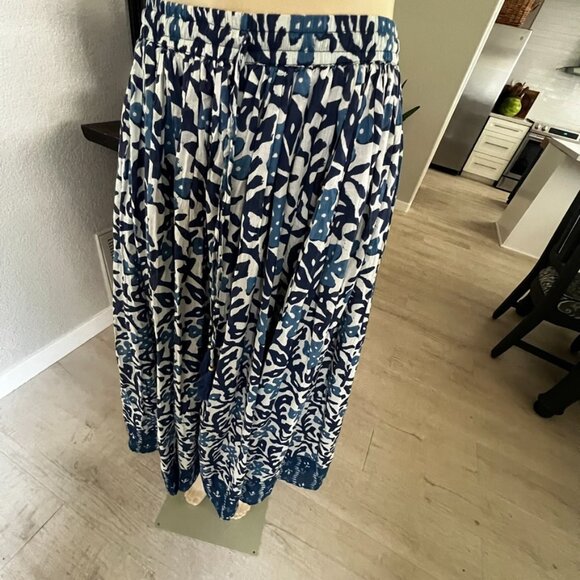 TERA BORA Full Cut Mixed Blue Batique Maxi in Length Bohemian Skirt - Picture 13 of 13